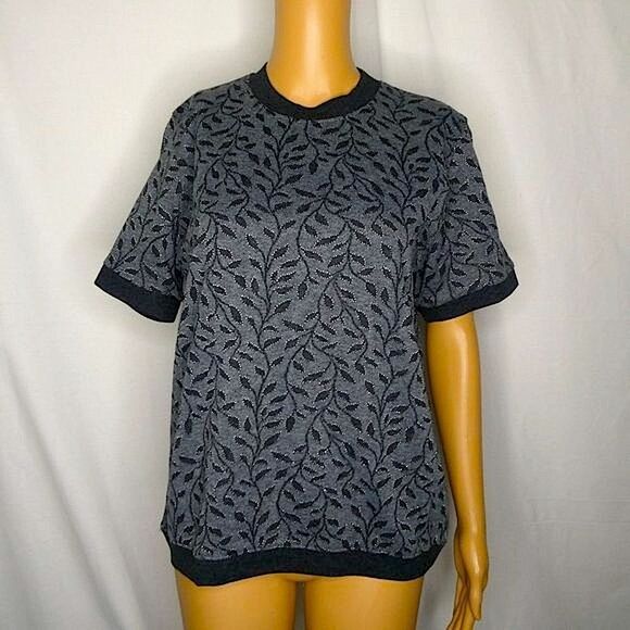 Cathy Daniels Vines Metallic 1/2 Short Sleeve Sweater Grey Silver Black Small - Picture 1 of 9